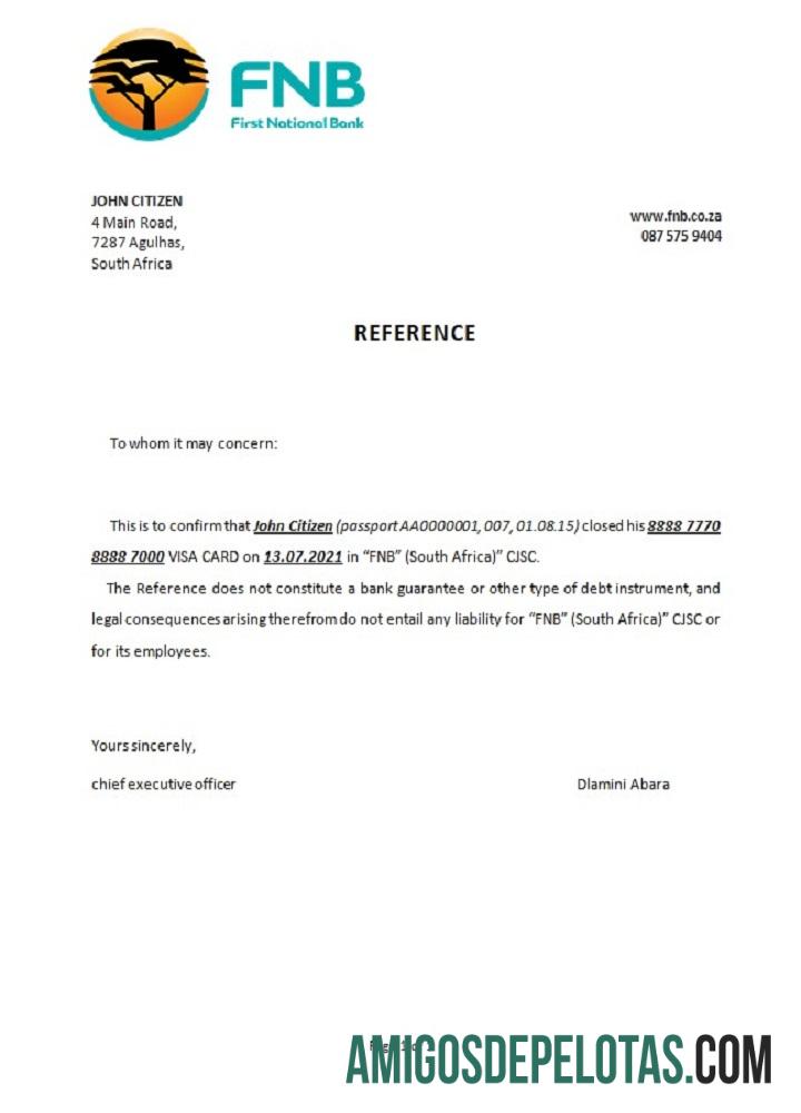 Referência de fechamento do FNB na África do Sul modelo